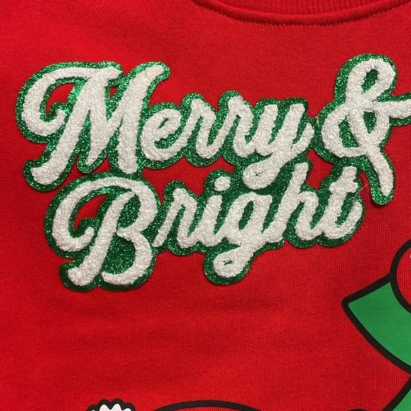 Hello Kitty Red Graphic Christmas Merry & Bright Tree Sweatshirt Crewneck - Picture 5 of 17
